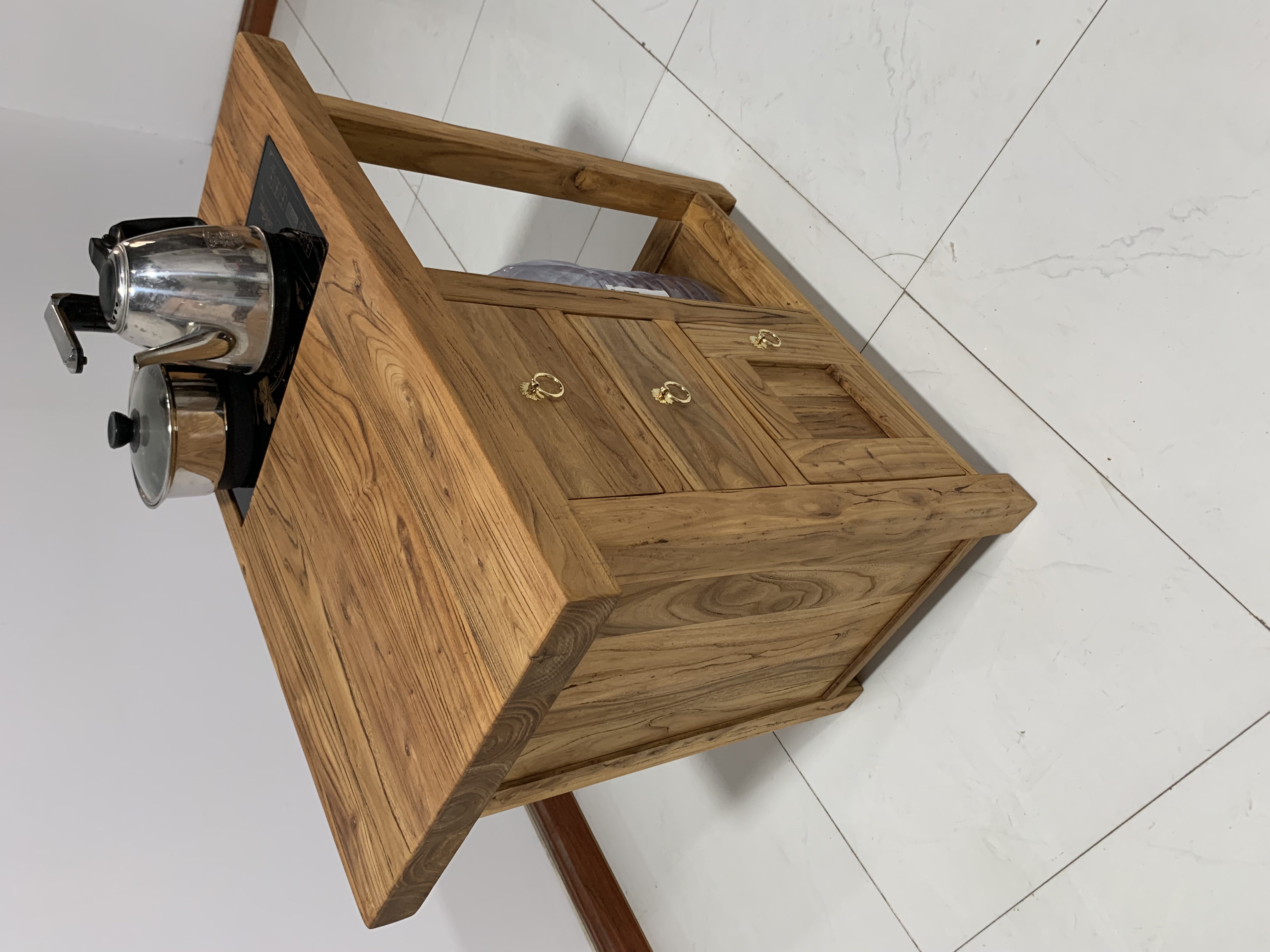 老榆木风化双抽一门大料茶水柜不含电磁炉烧水壶（全榆全材无辅料）