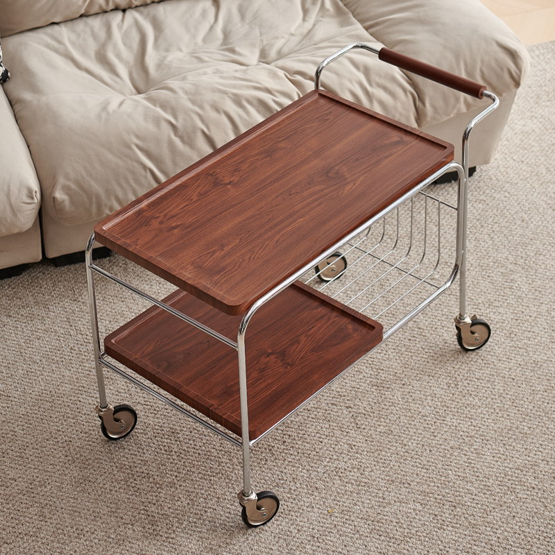 【实木双层小推车】家用收纳手推车沙发简约桌子架子阳台置物架餐桌