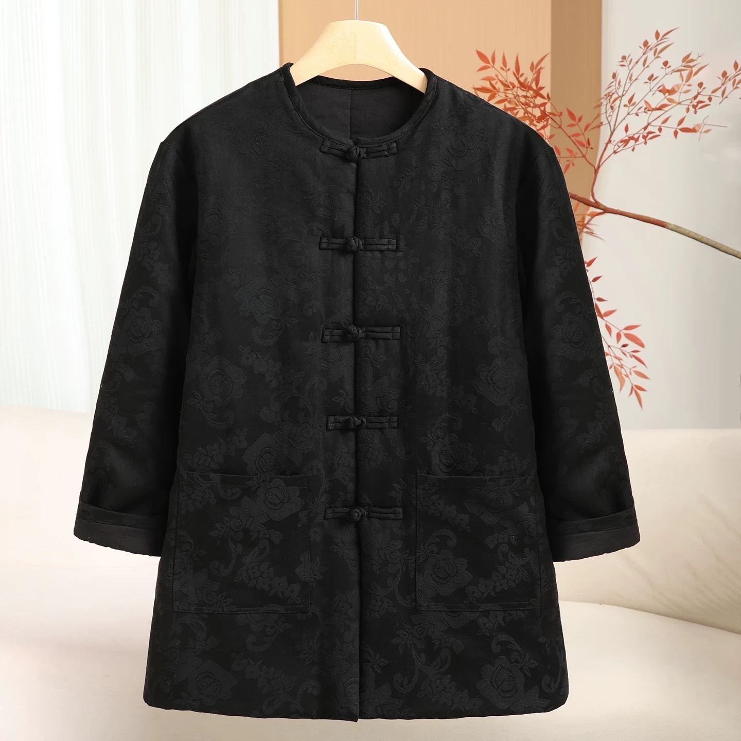 【中长款】新中式国风棉服外套女年冬季新款缎面提花棉花妈妈棉衣