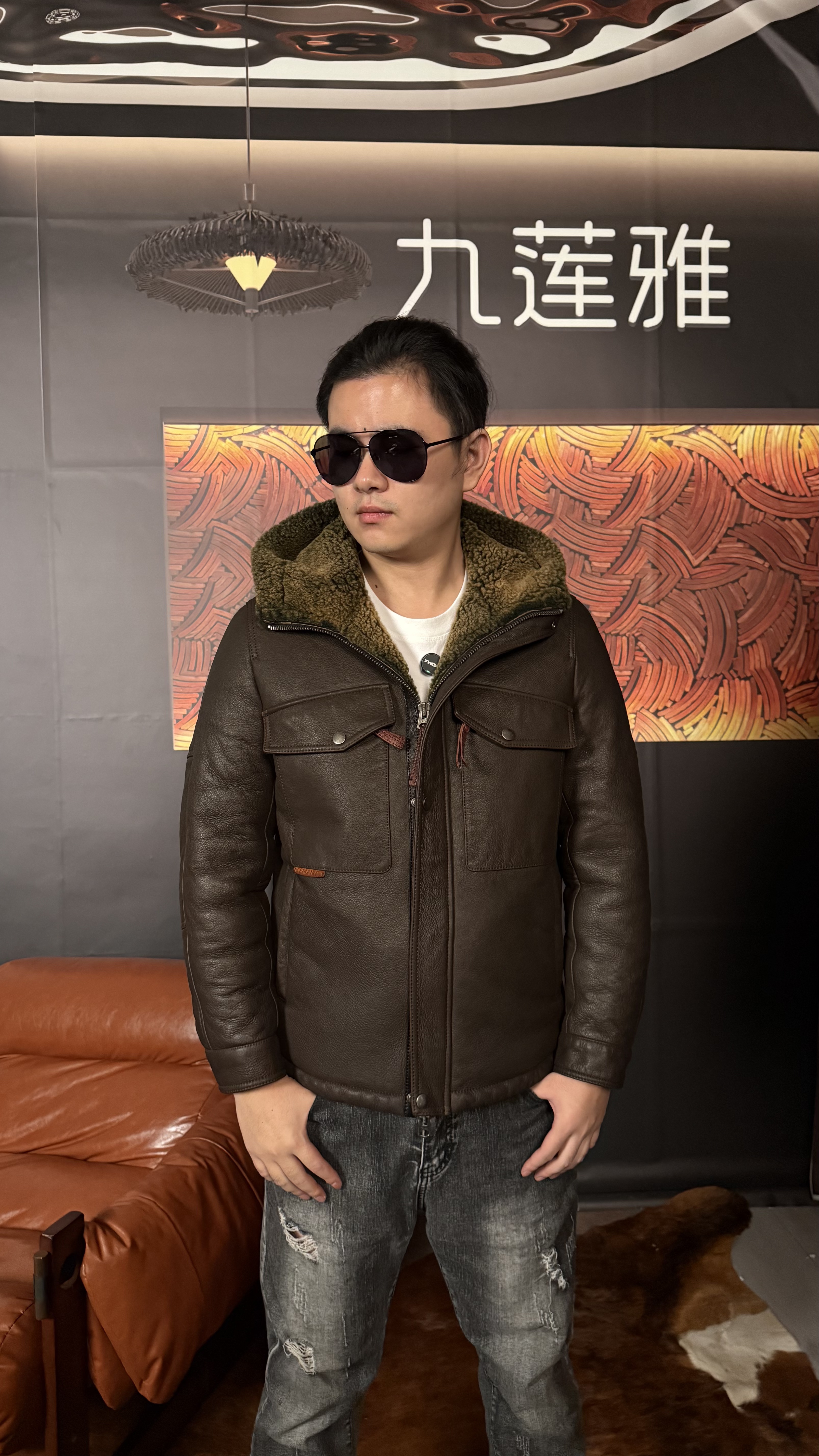 男款真皮皮毛一醇植浆染成衣重洗复古风外套