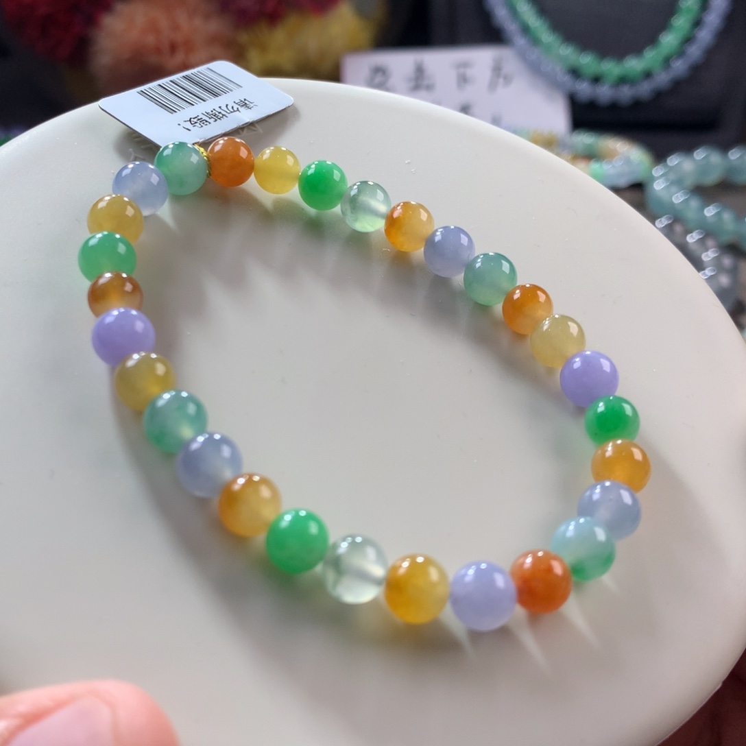 翡翠手链未镶嵌艳色浓彩多宝手串