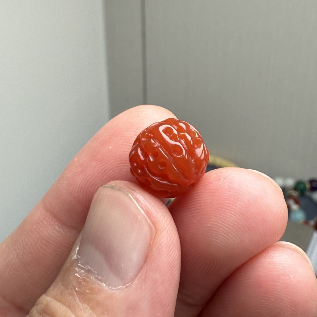 保山柿子红玛瑙手作金刚菩提子直径12.5-12.8mm之间