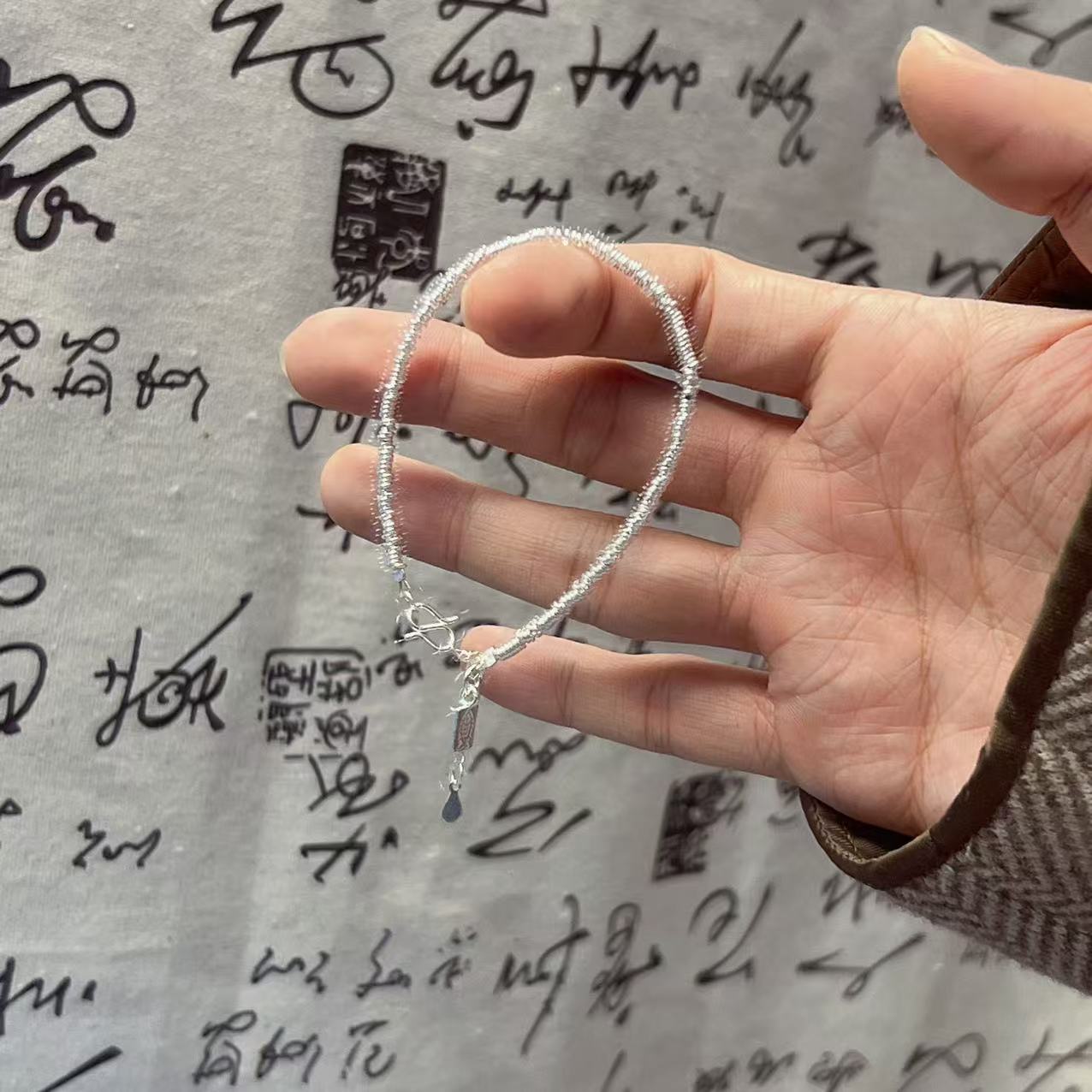 足银手链 足银999【渔碎安】小盘缠手链 