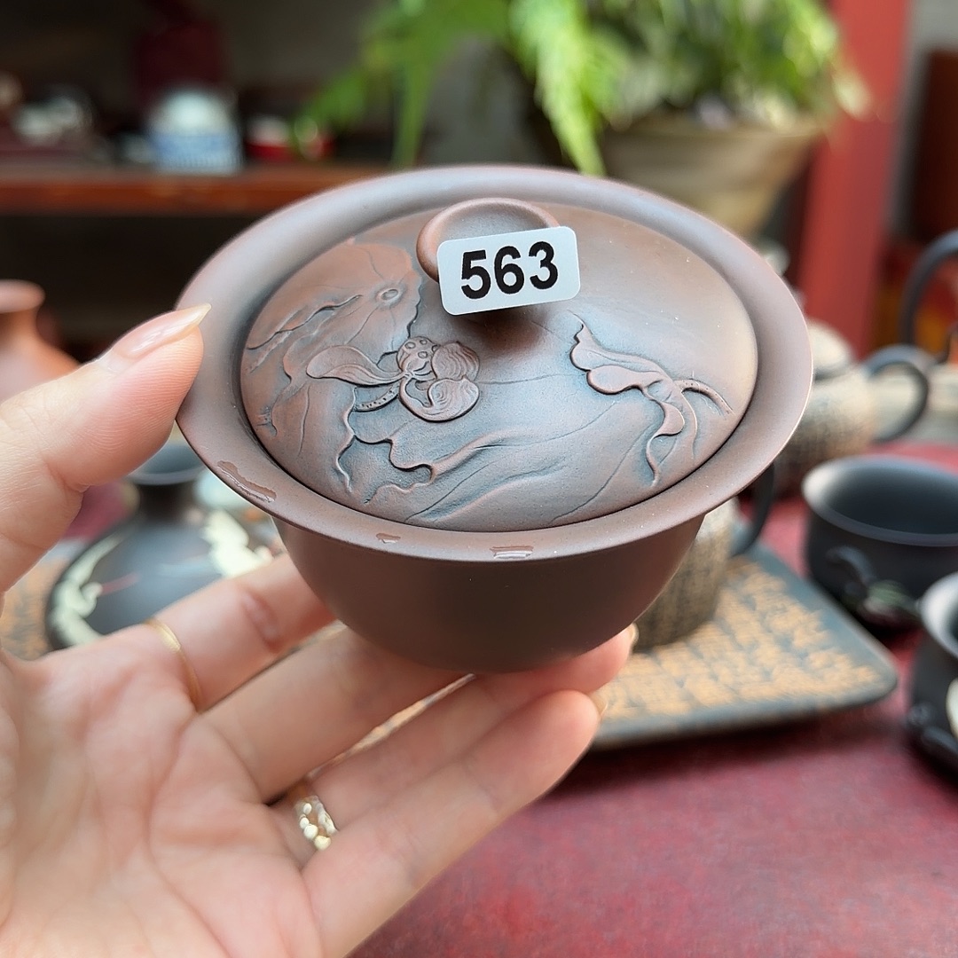 建水紫陶手工盖碗