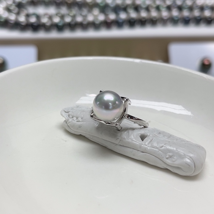 银S925镶嵌戒指海水珍珠澳白9m 129号