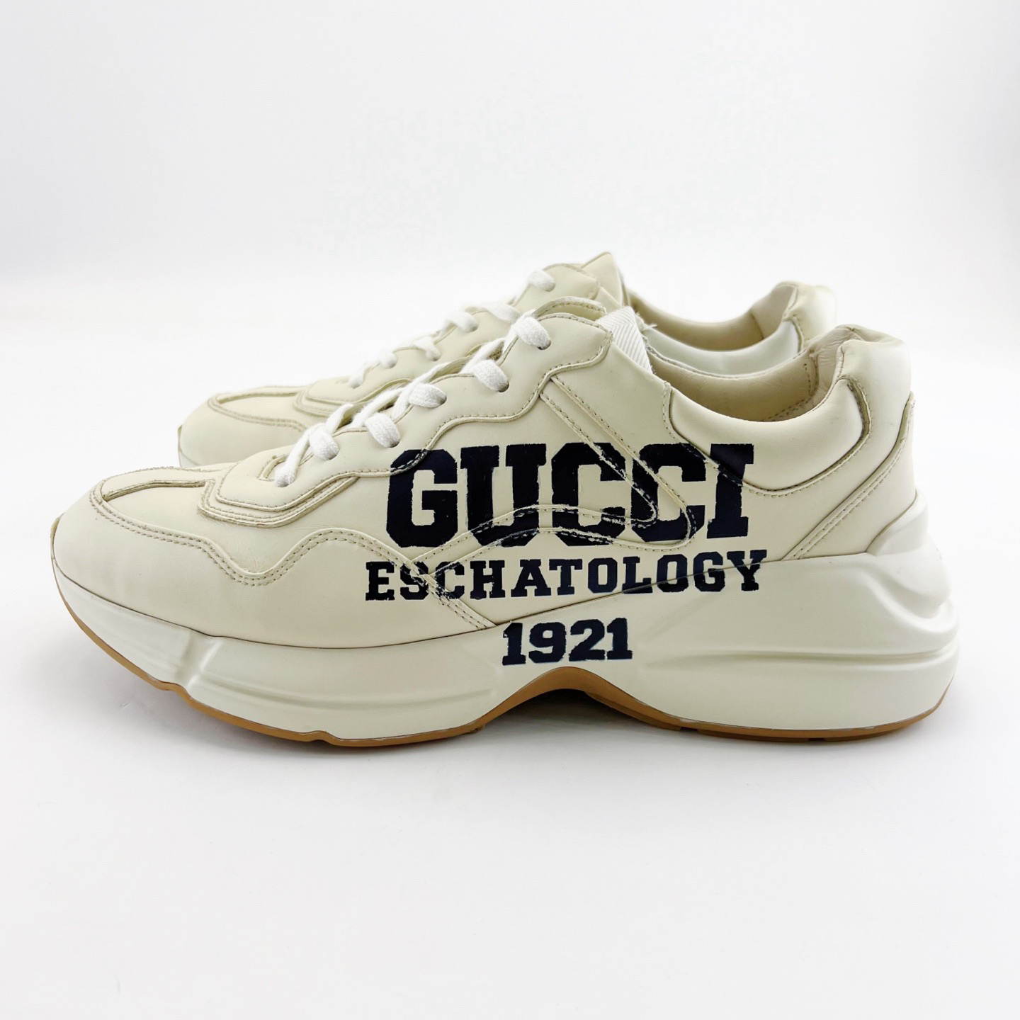 95新 GUCCI/古驰 43码/象牙白色Rhyton25印花老爹鞋/15164429