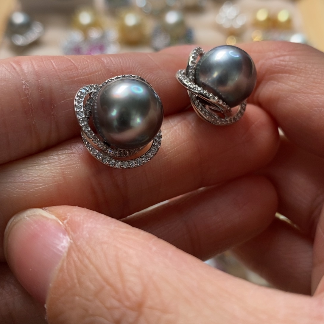 海水珍珠耳饰银S925镶嵌