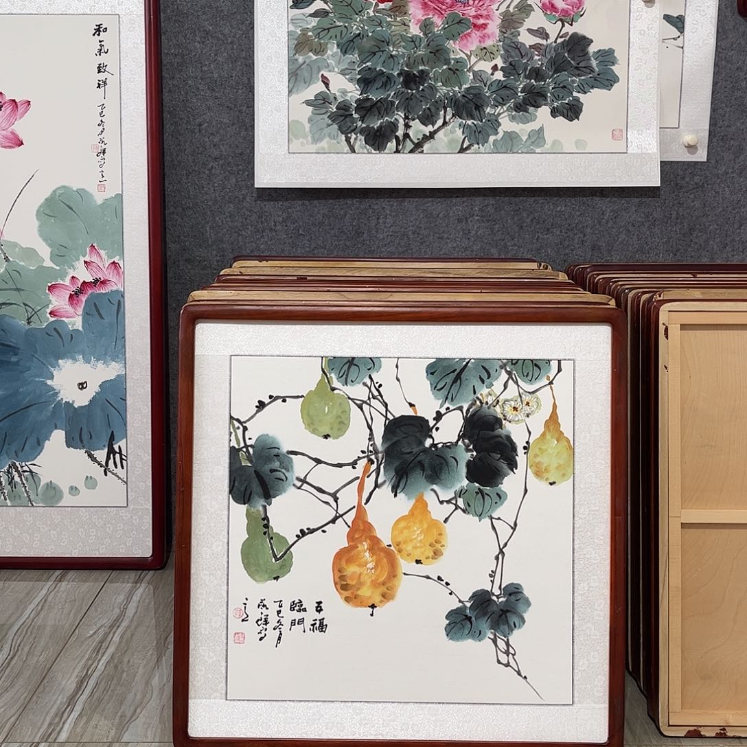 国画书画作品带框63×63