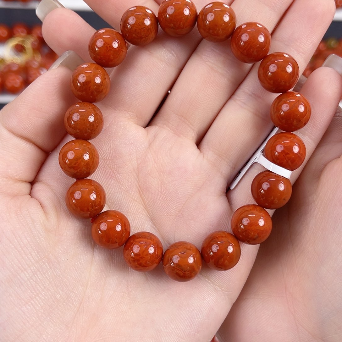 南红玛瑙未镶嵌瓦西柿子红满肉11mm手串