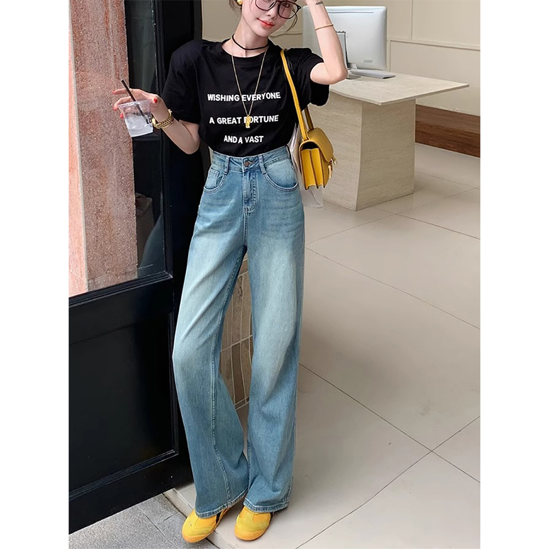 百搭休闲高腰直筒牛仔裤2025女款秋季新款显瘦大码胖mm宽松阔腿裤