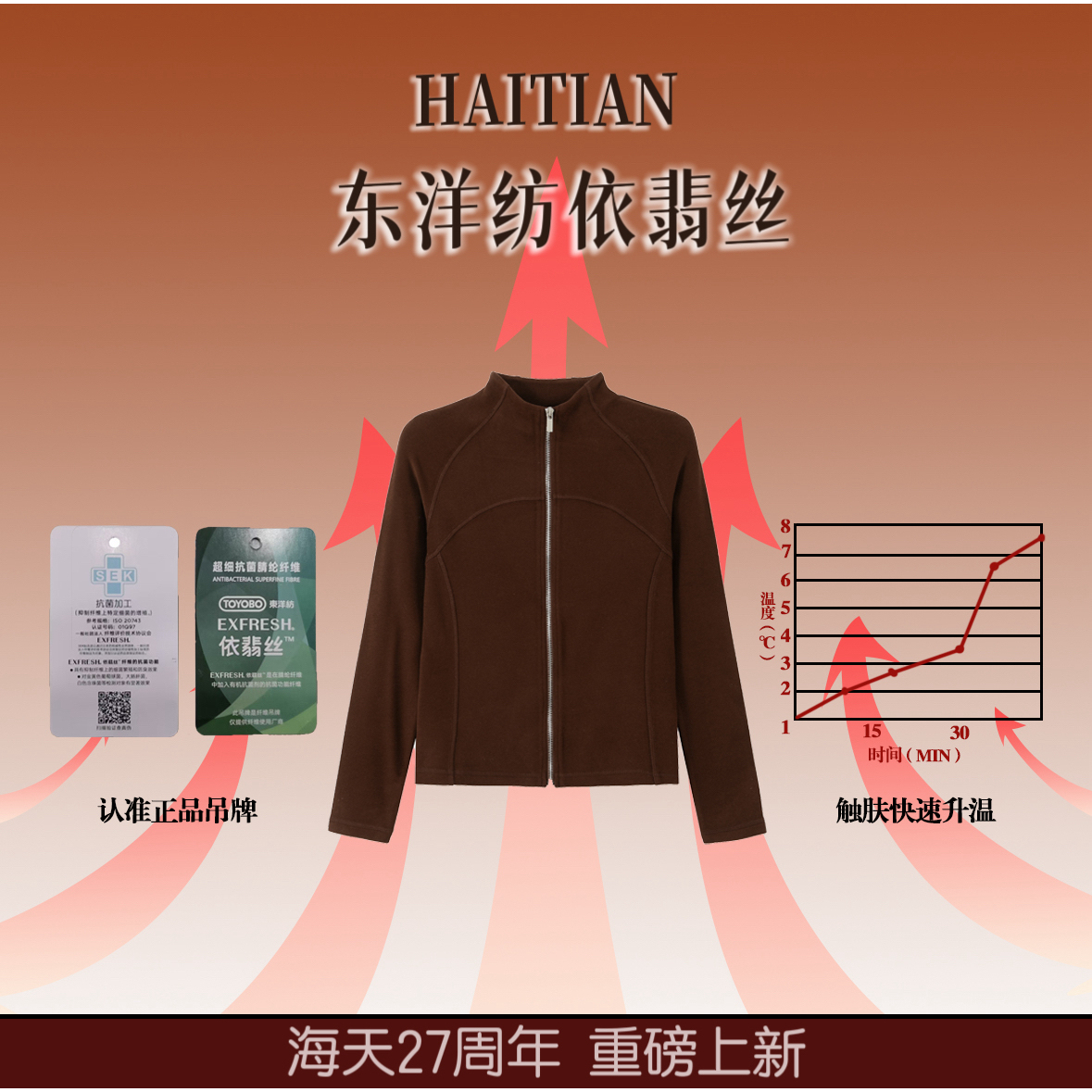 海天【依翡丝立领衫】东洋纺升级版德绒女士抗菌打底衫SQ25080