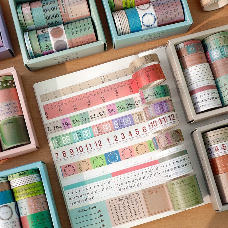 复古基础款时间打卡日期和纸胶带ins风手帐素材贴纸胶带