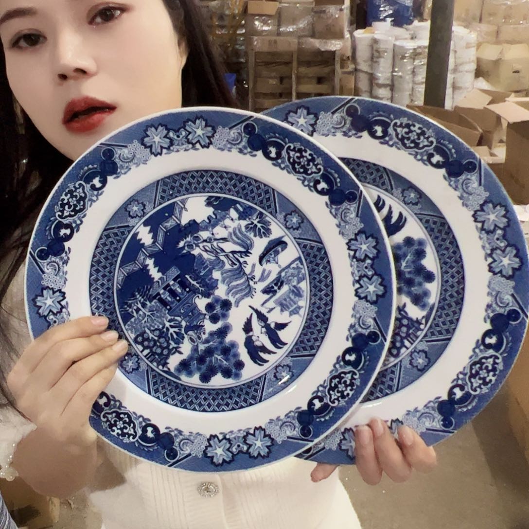 摆件瓷景德镇陶瓷园林盘2个