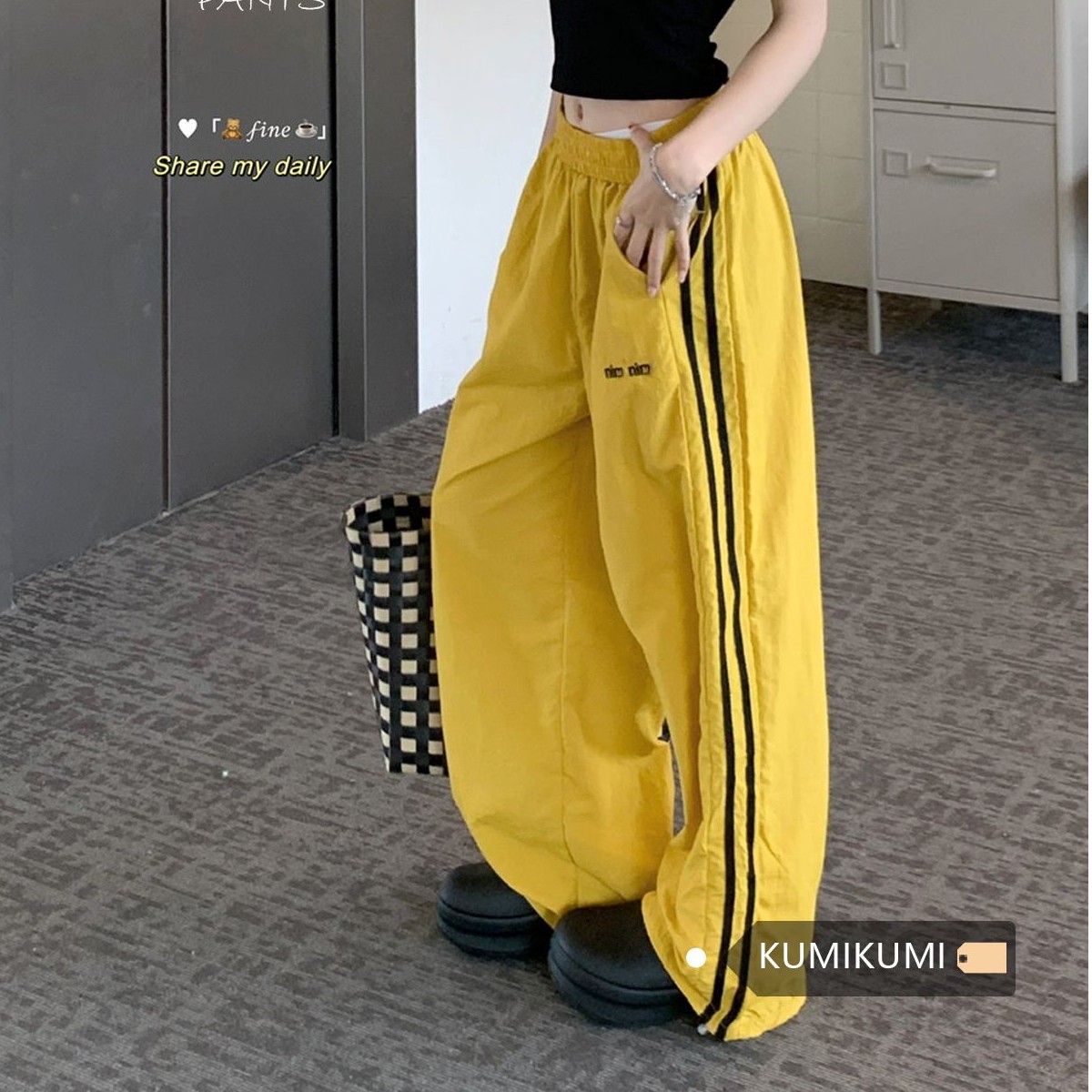 美式速干拼接阔腿工装裤女高腰垂感夏季新款宽松显瘦时尚休闲裤子
