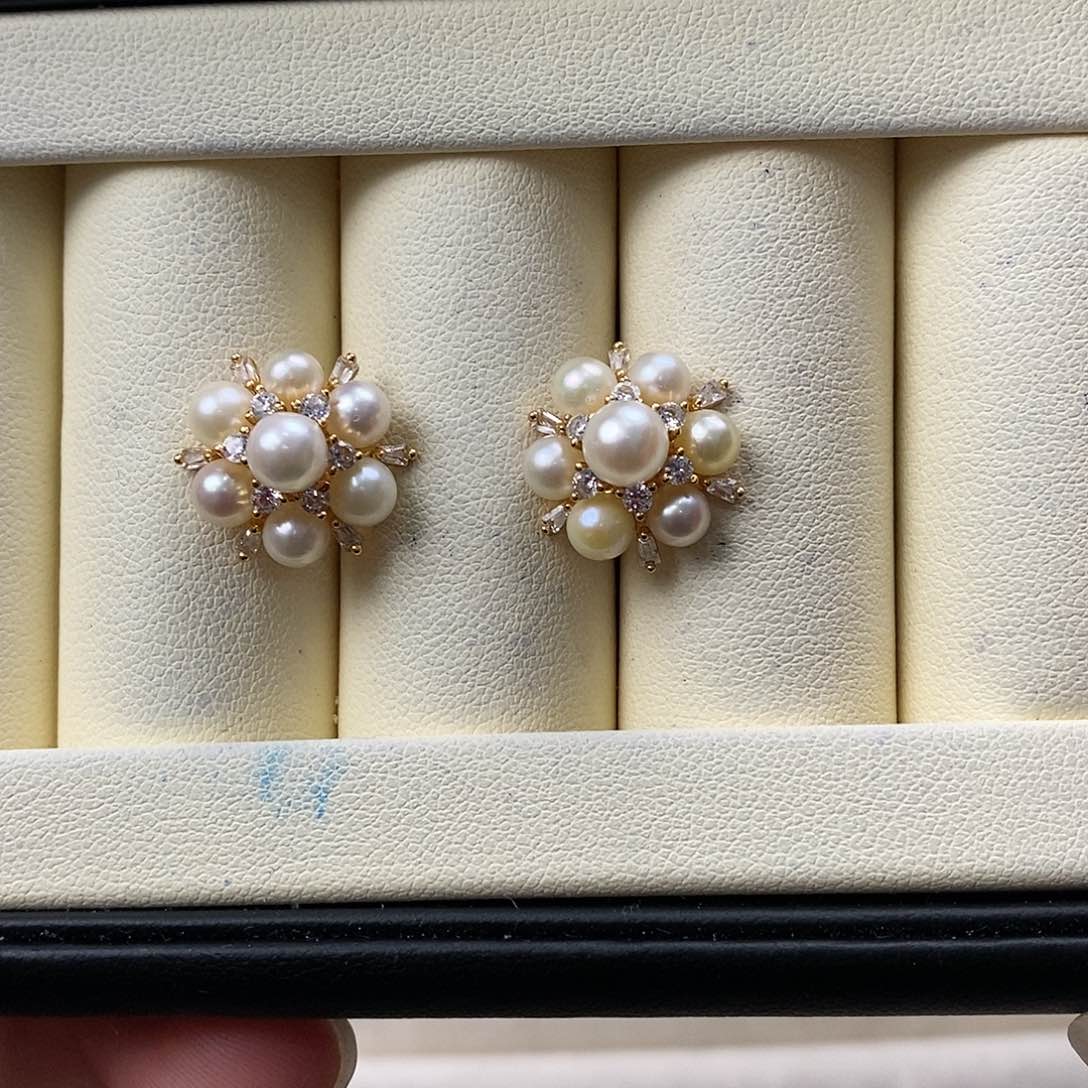 海水珍珠耳饰银S925镶嵌