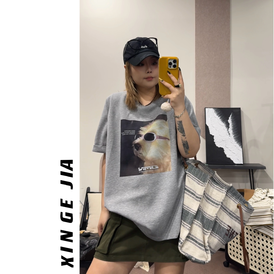 【欣哥】微胖大码 夏日“墨镜小狗”空气棉 正肩短袖