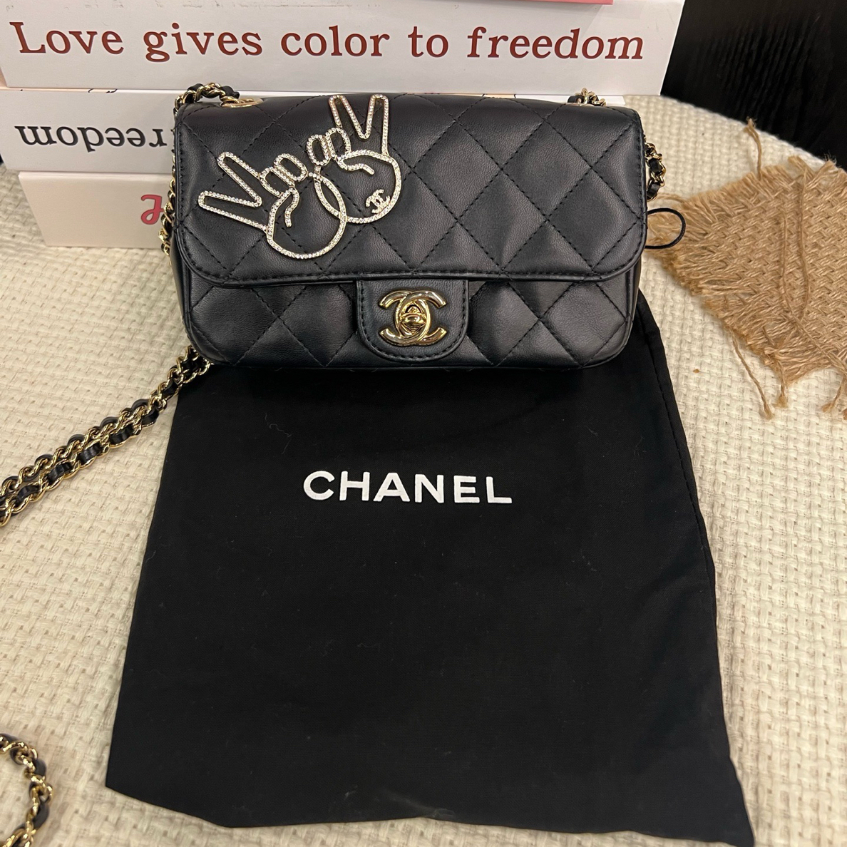 99新 Chanel/香奈儿 黑金cf mini剪刀手单肩斜挎包23开