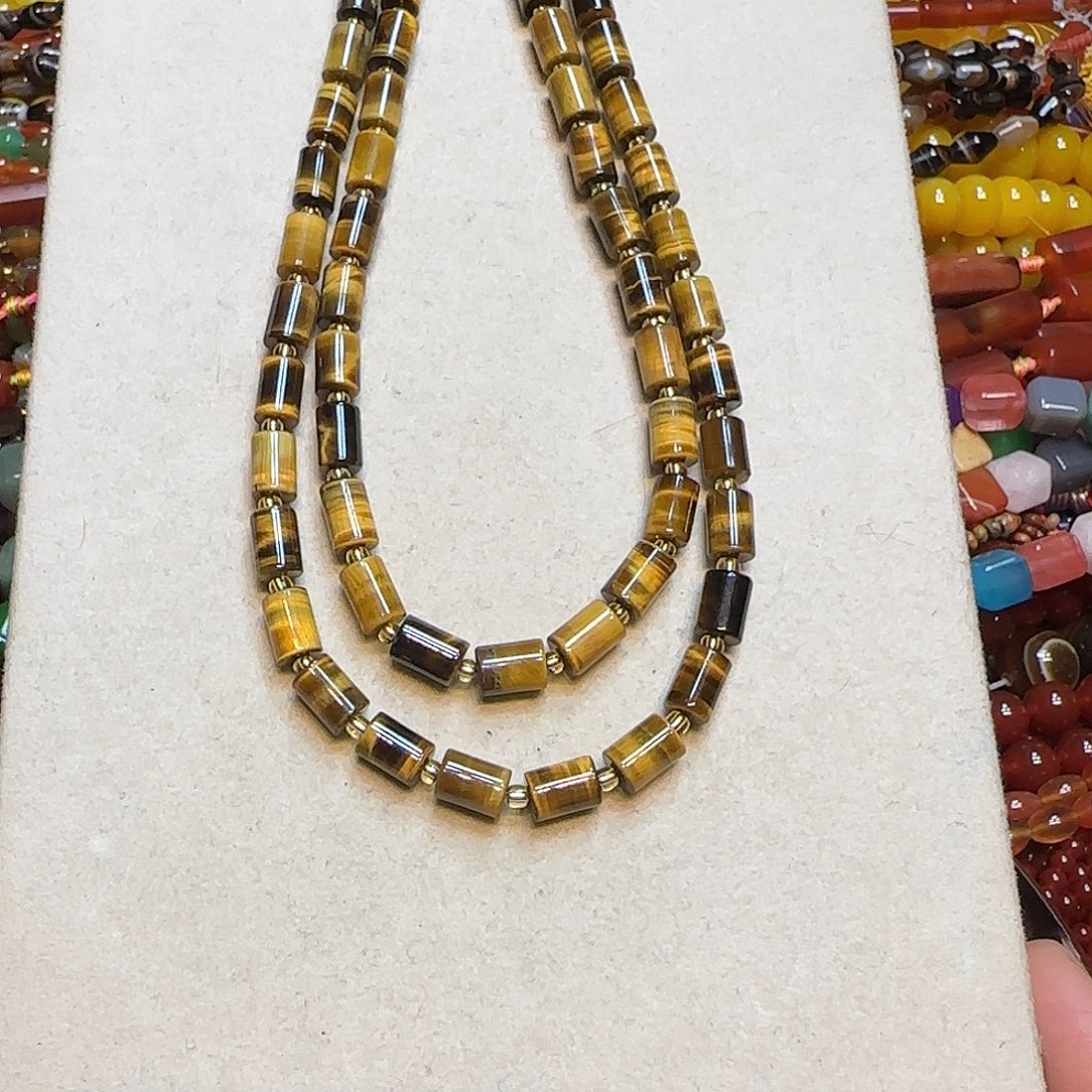 玛瑙/玉髓未镶嵌珠宝半成品A级黄虎眼管一条6✖️9