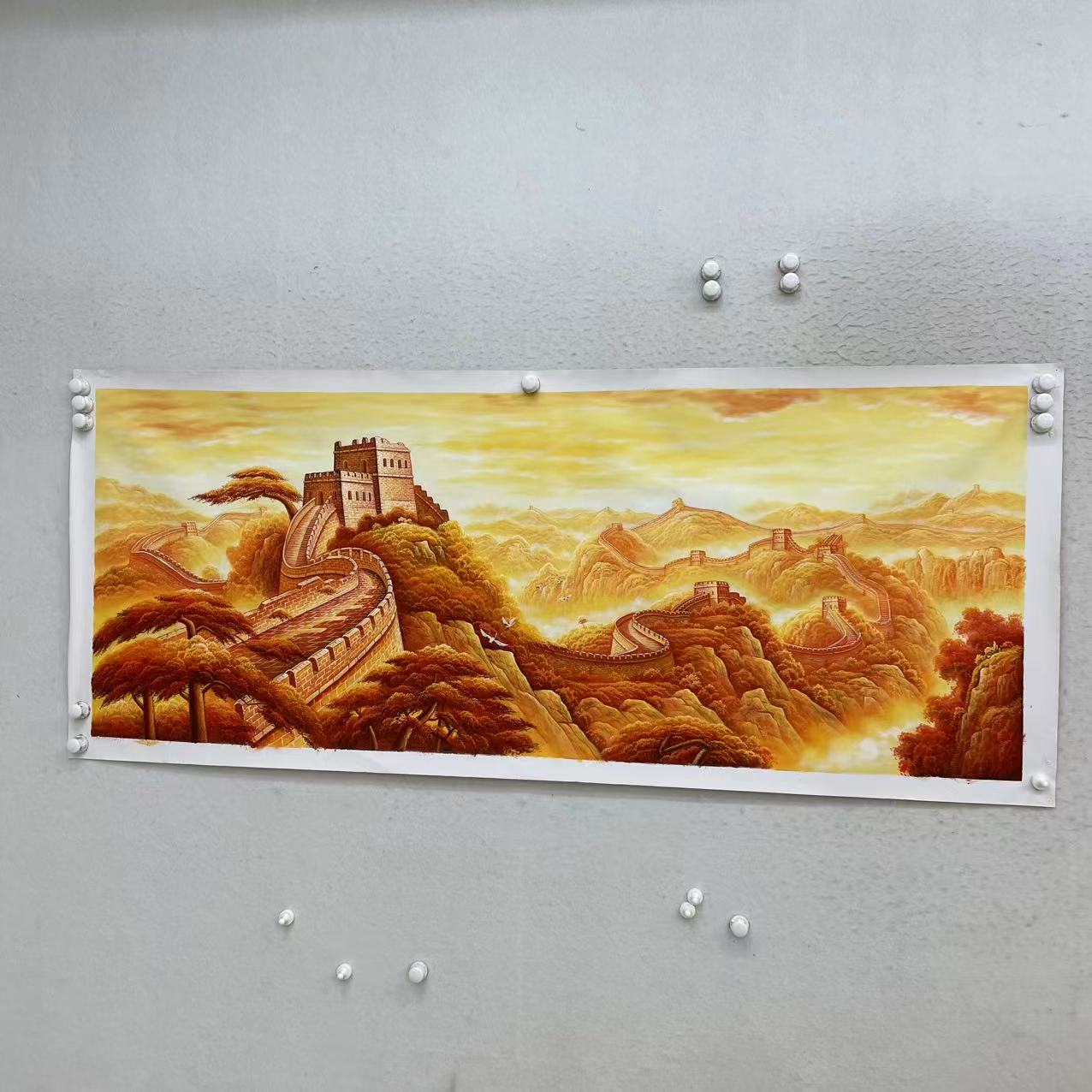 林彦新-*** 江山永固-长城-鹤-约70-180厘米-手绘油画-麻布