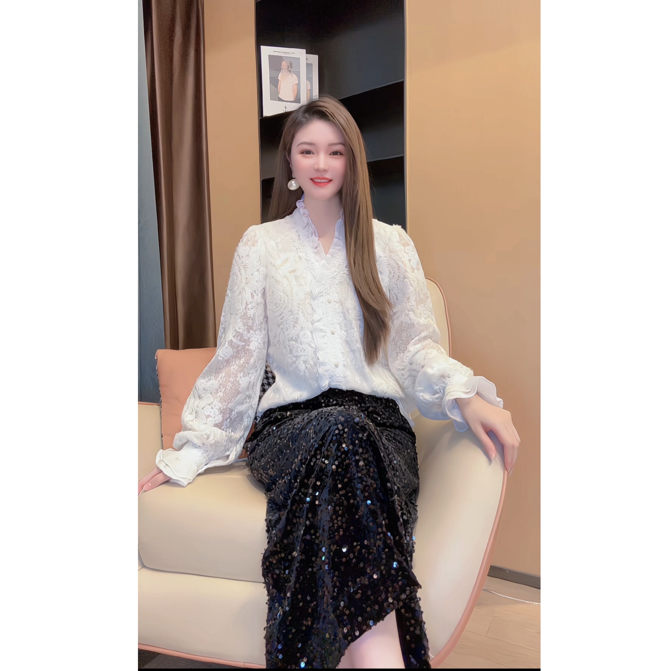 【深圳米熙儿】新款设计感蕾丝百搭衬衫