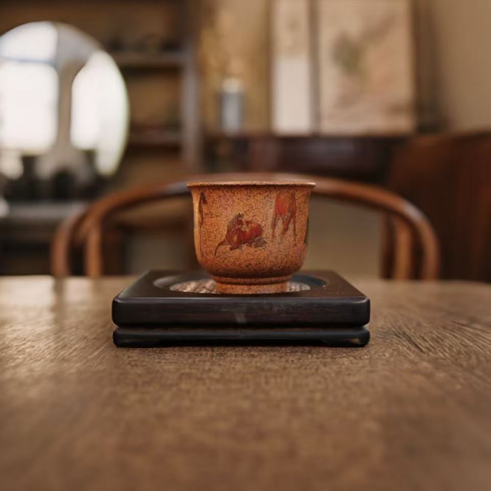 宜兴原矿紫砂茶具纯手工专用手绘家用大容量八骏图柴烧紫砂主人杯