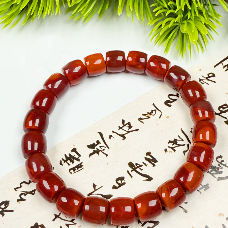 芳韵阁天然原矿玛瑙无胶无优化川料精工直切南红火焰纹手串礼物