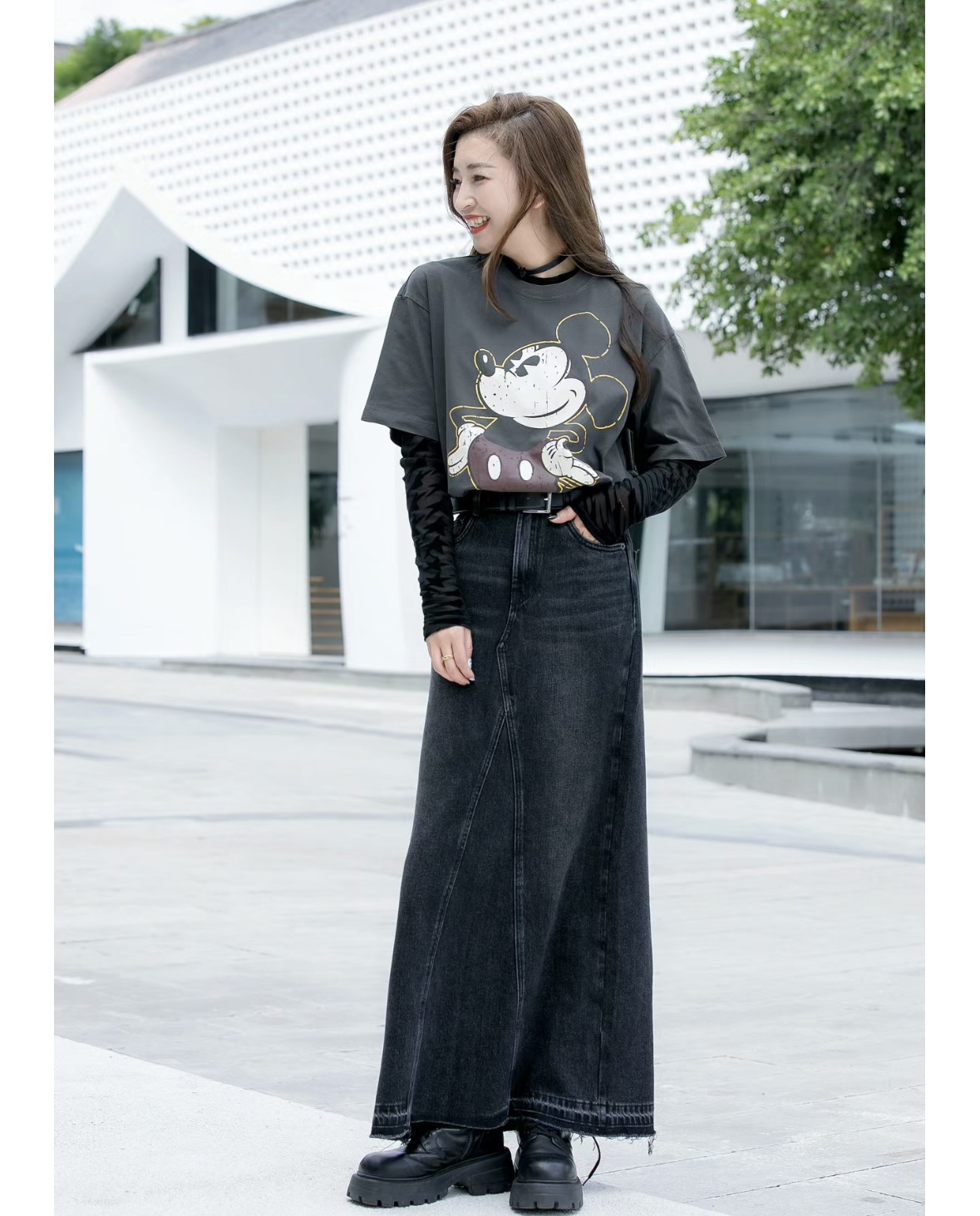 韩单同款手工毛边后开衩土耳其面料牛仔半身裙长裙气质