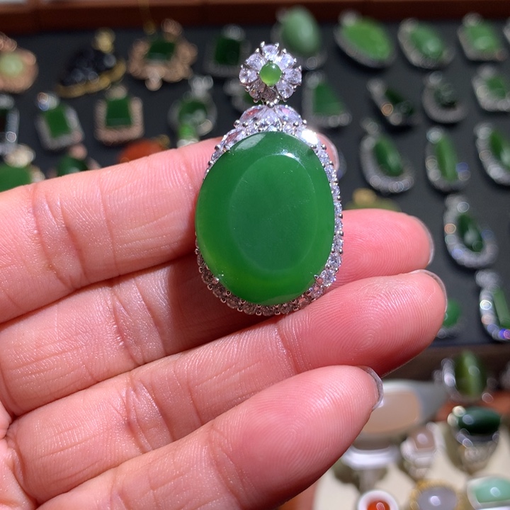 和田玉吊坠银S925镶嵌海****】