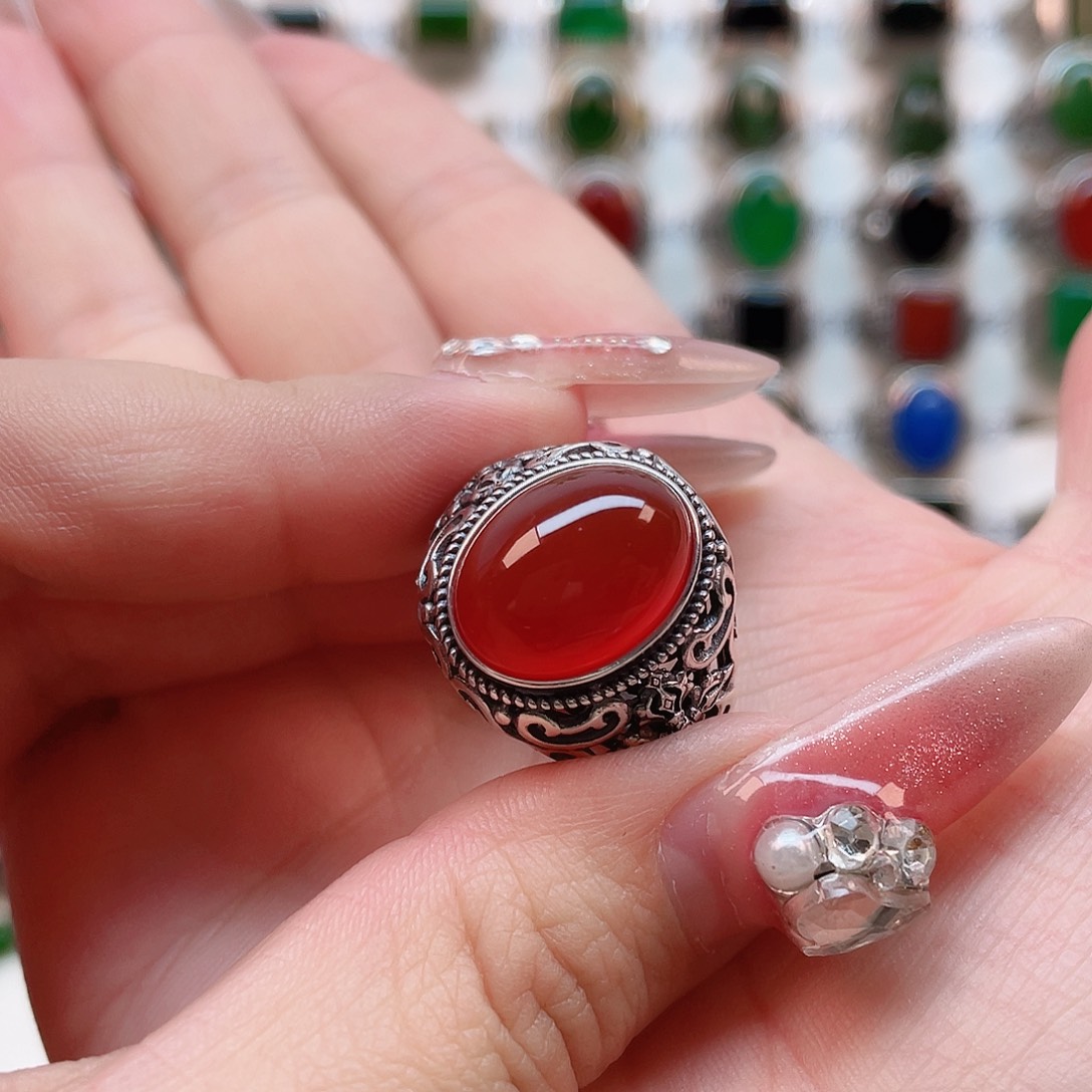 玛瑙/玉髓戒指银S925镶嵌