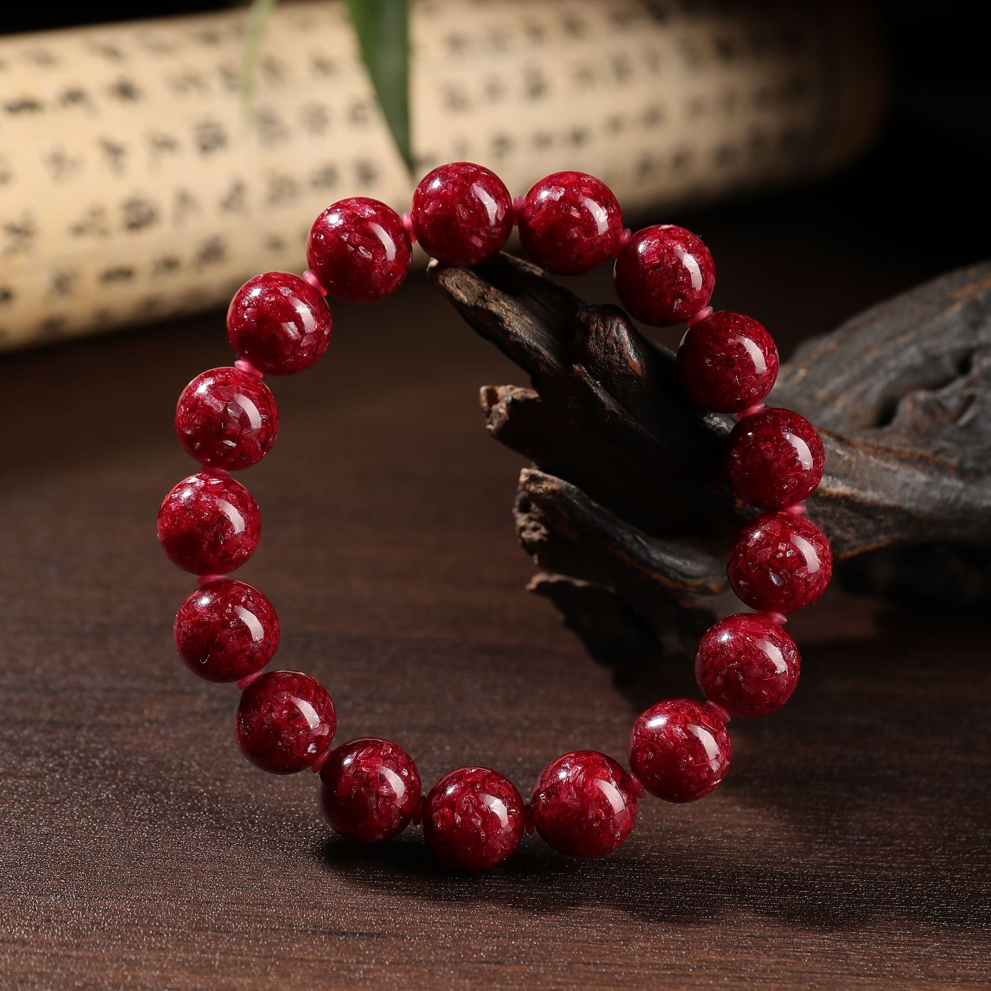 天然辰砂正宗三号井本命转运高透高含量天然原矿晶体朱砂手链12mm