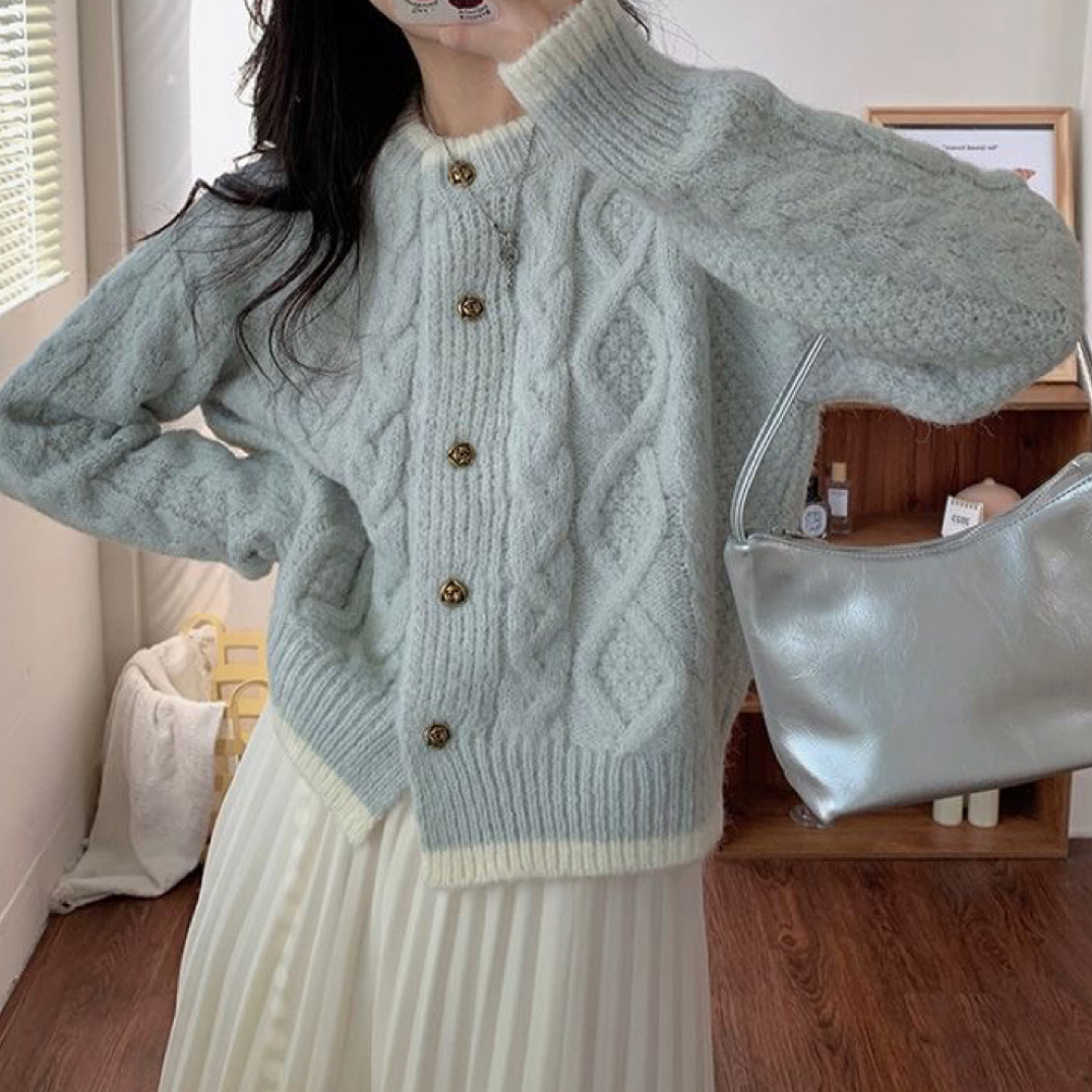 201—250麻花针织开衫女秋冬软糯马海毛慵懒风毛衣外套上衣韩系穿