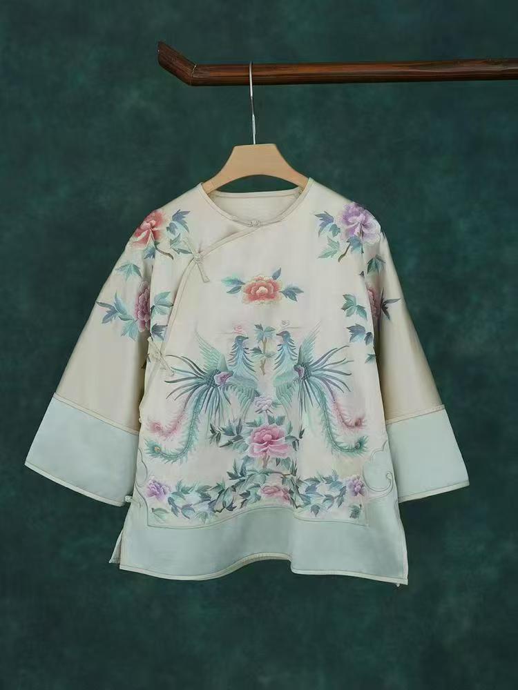 新中式国风刺绣斜襟女士上衣复古文艺日常百搭