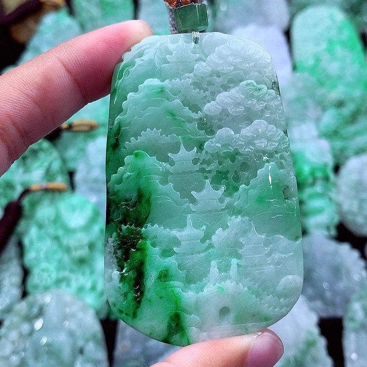 天然A货翡翠山水牌