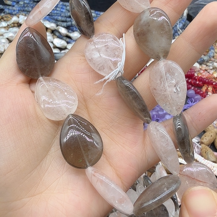 未镶嵌珠宝半成品水晶红胶花+茶水晶水滴一条