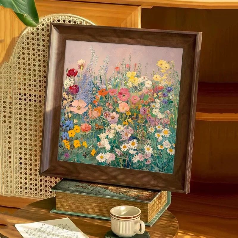 中古风艺术花朵客厅装饰画法式复古壁画沙发背景砂岩挂画高级感