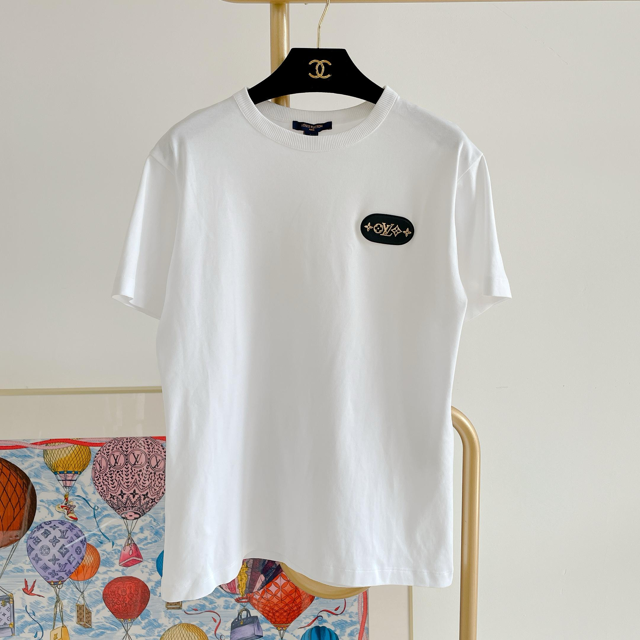 95新 LouisVuitton/路易威登 白色皮标logoT恤/67971465