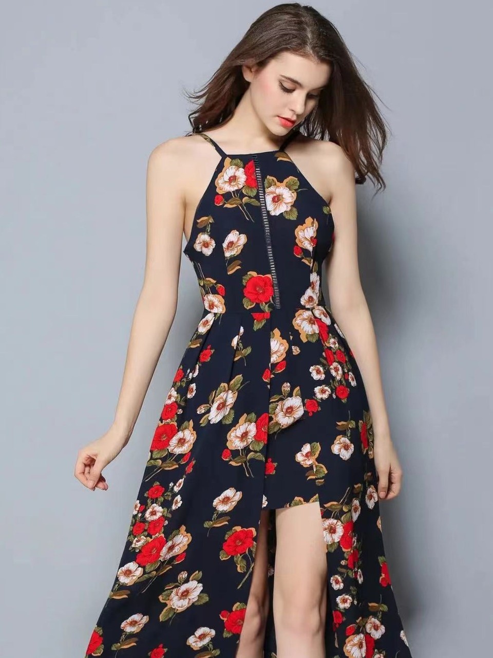 3号链接 女装碎花显瘦性感夏季复古修身印花民族风印花修身1009