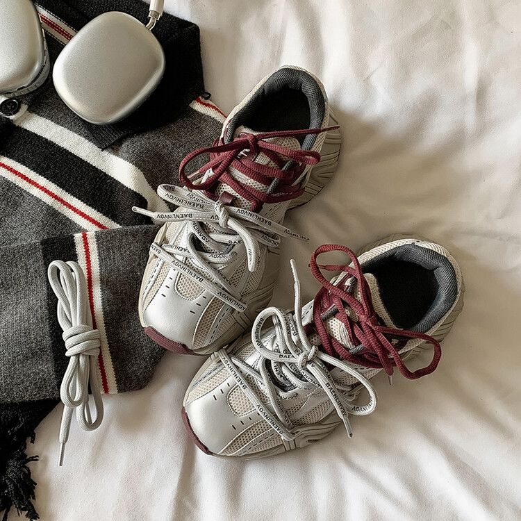 港风复古显脚小老爹鞋女2025冬季加绒新款百搭增高运动休闲鞋潮