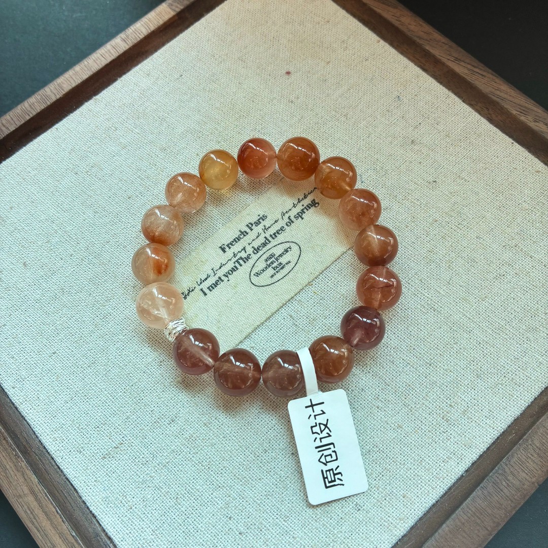 天然兔毛水晶 红兔毛 渐变色兔毛水晶手串