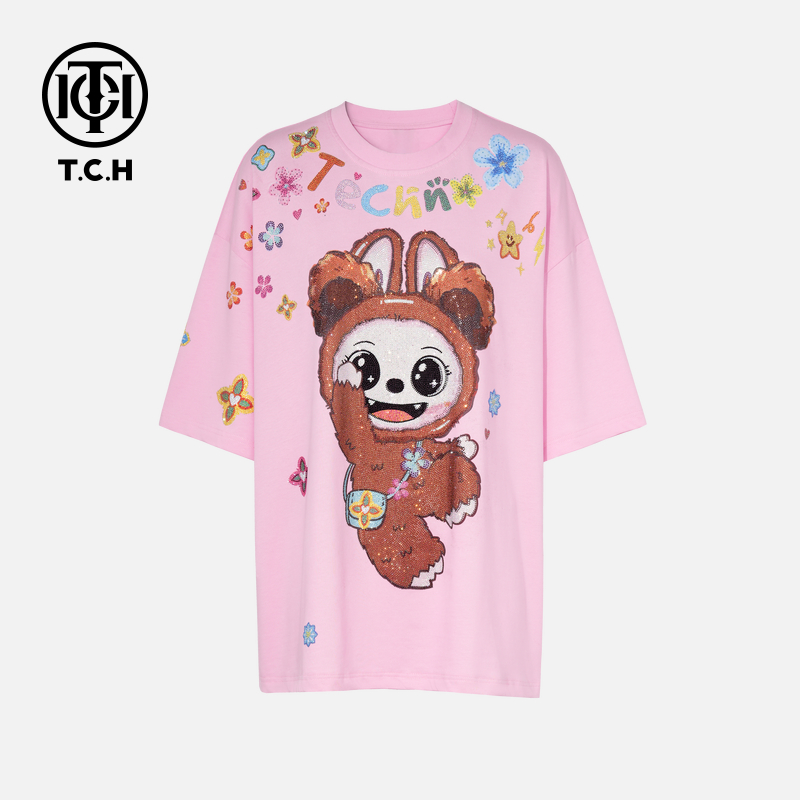 TCH私服烫钻工艺时尚休闲百搭气质重工T恤女T75C10E9036轻奢tch