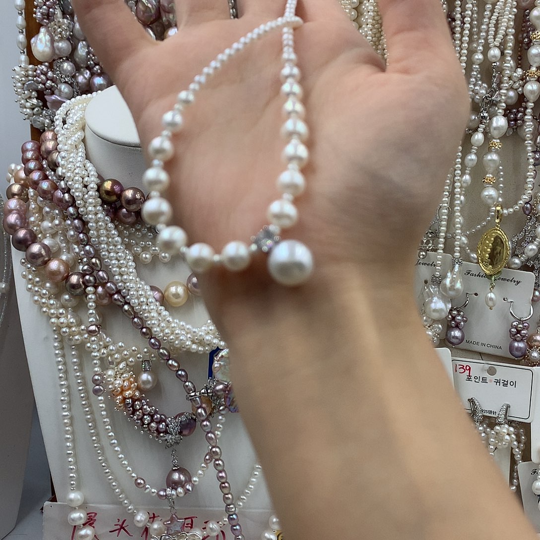 温***野项链耳饰淡水珍珠银S925镶嵌