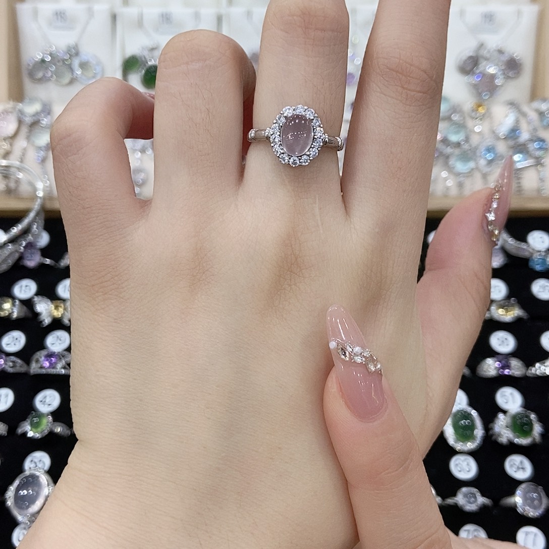 开***孔芙蓉石银S925镶嵌戒指