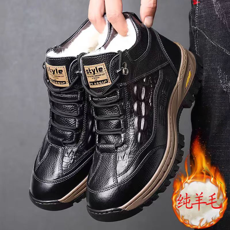 头层牛皮雪地棉鞋冬鞋男鞋冬靴加绒高帮皮鞋冬季新款加厚5858