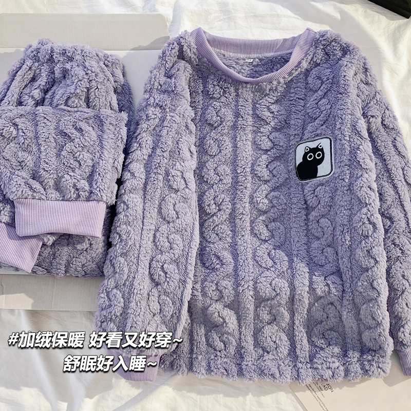 2025新款女童睡衣秋冬季珊瑚绒加绒加厚儿童宝宝法兰绒家居服套装
