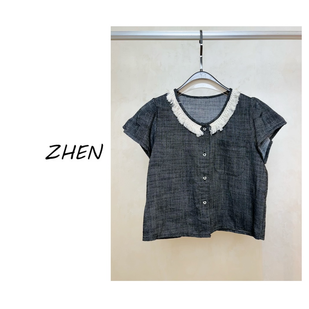 【ZHEN】25K00754 2025新款修身显瘦气质小众设计师款短袖T恤打底