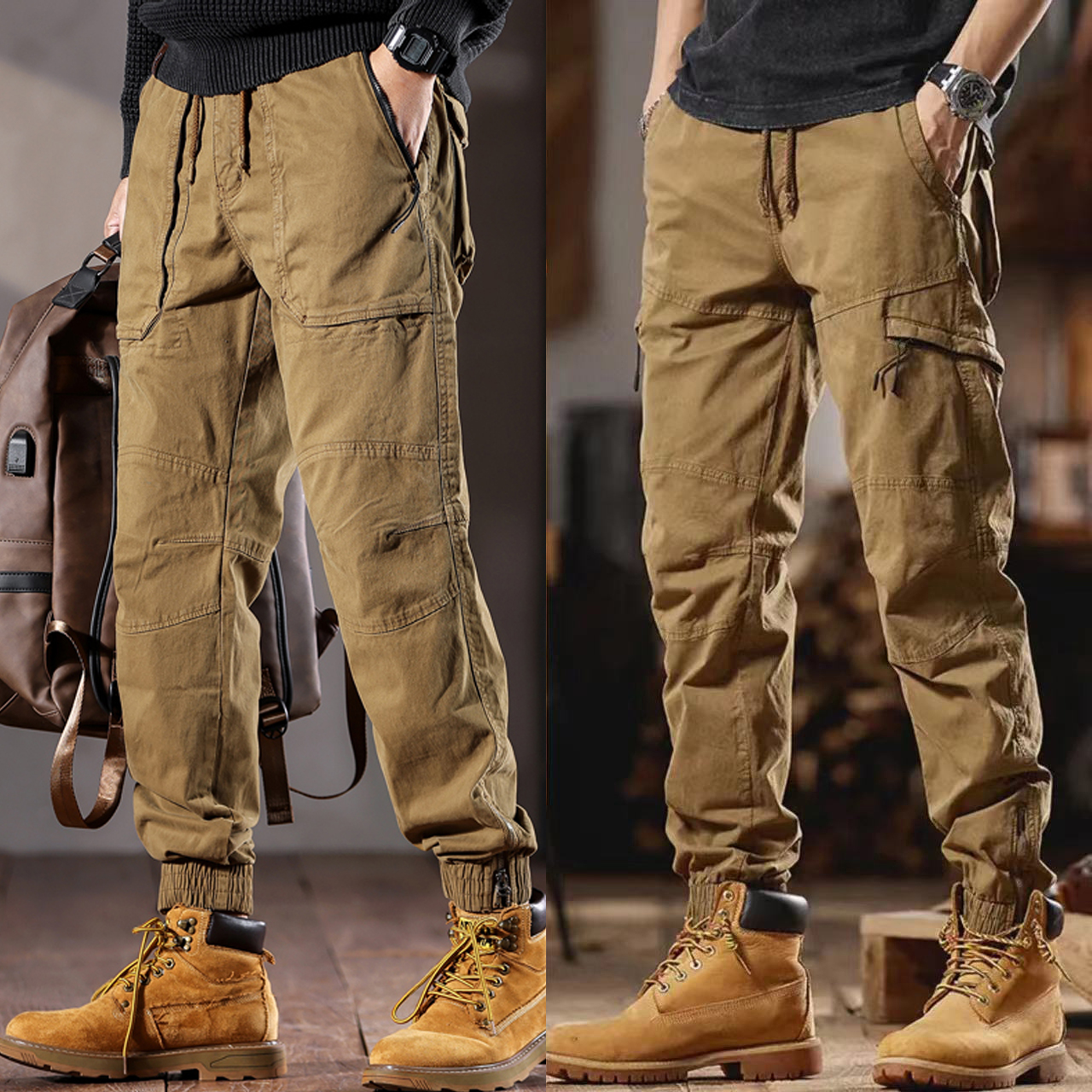 秋季男女款工装裤美式加绒束脚工装裤复古裤子美式宽松百搭潮流