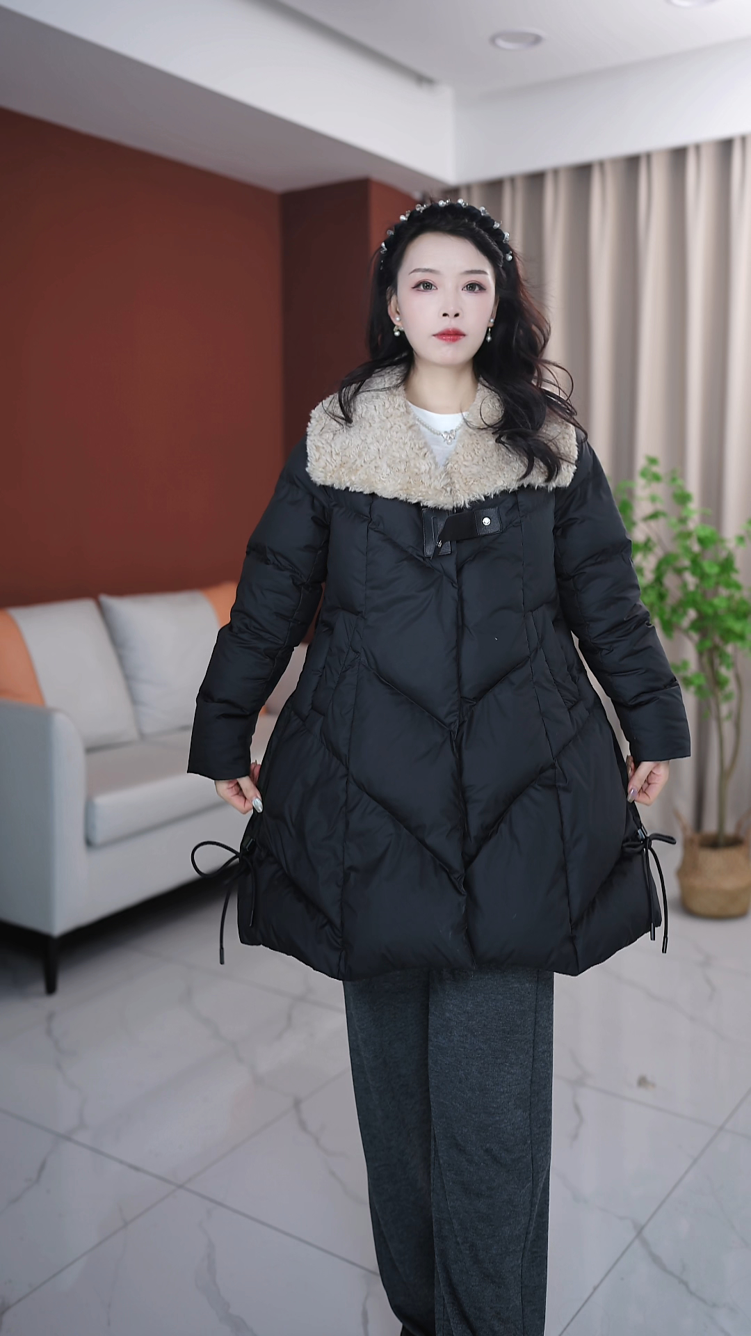 572时尚洋气中长款气质宽松显瘦个性大码羽绒服