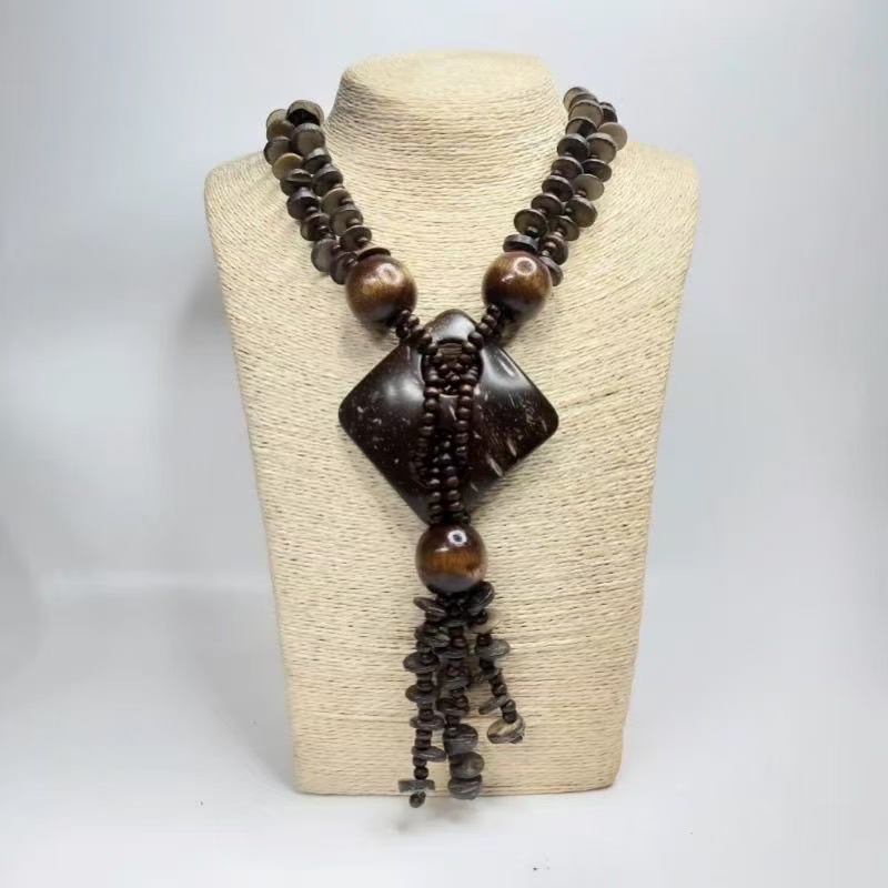 铜木质项链 波西米亚风珠宝百搭时尚灰色经典金色
