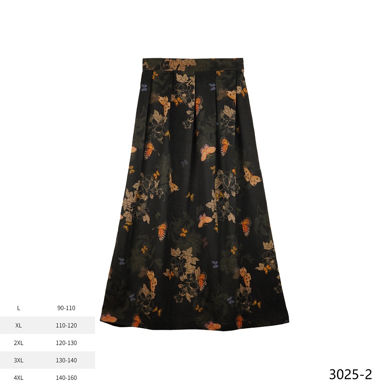 PP 2025春夏新款蝶恋花绢纺葡萄泥黑中长款半身裙3025-2