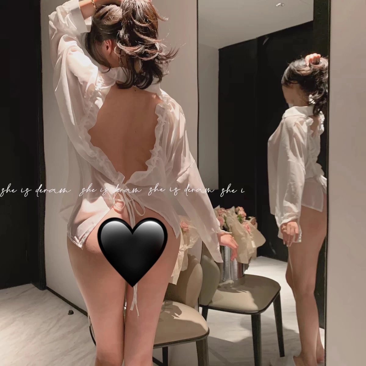 蜜桃【白夜美人】男友风白衬衫性感睡衣女纯欲风心机漏背家居服